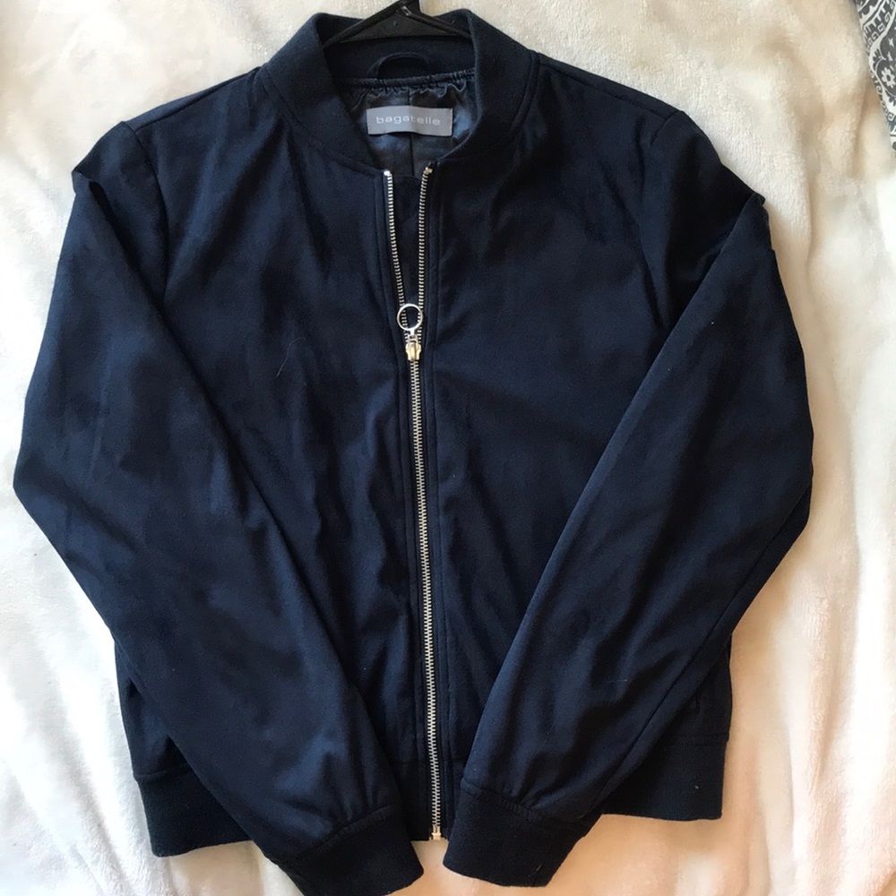 Navy embroidered suede jacket
